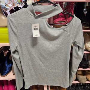 Red Lily Ribbed Knit Mock Neck Cutout Long Sleeve Top Size L